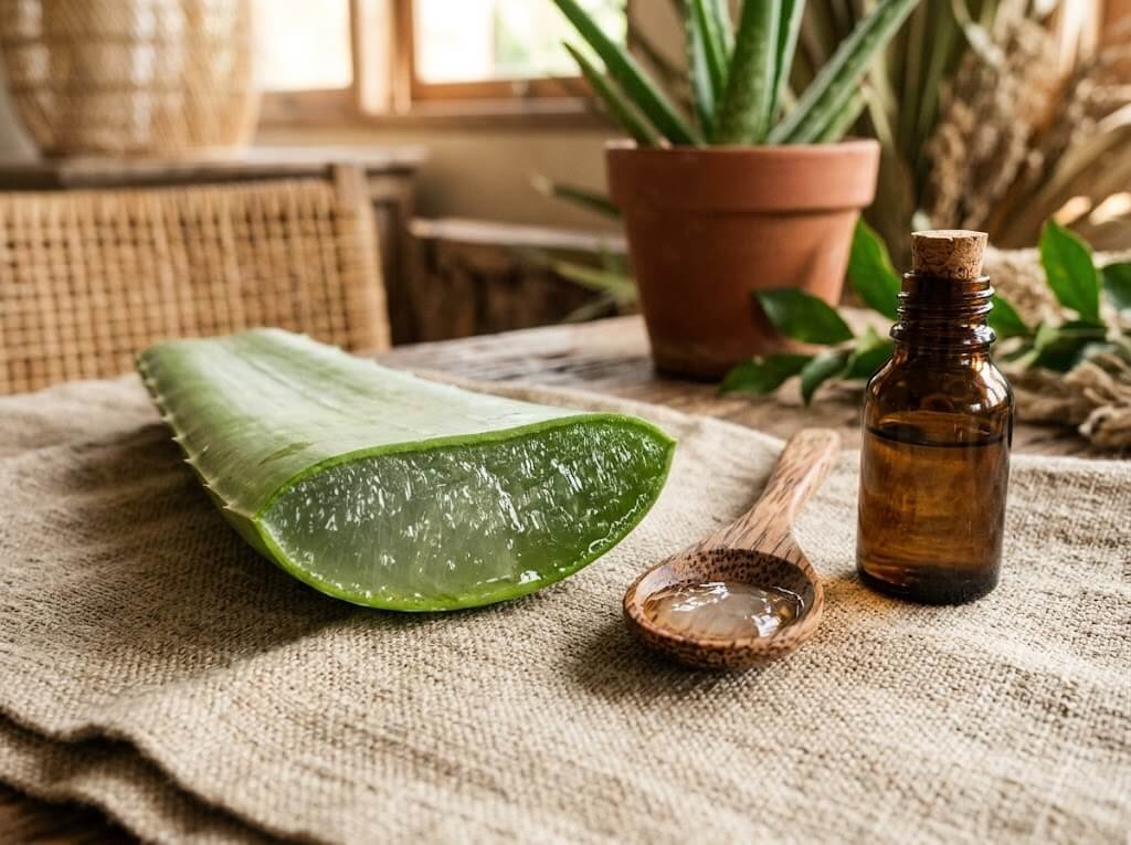cross section of fresh aloe vera leaf showing gel interior