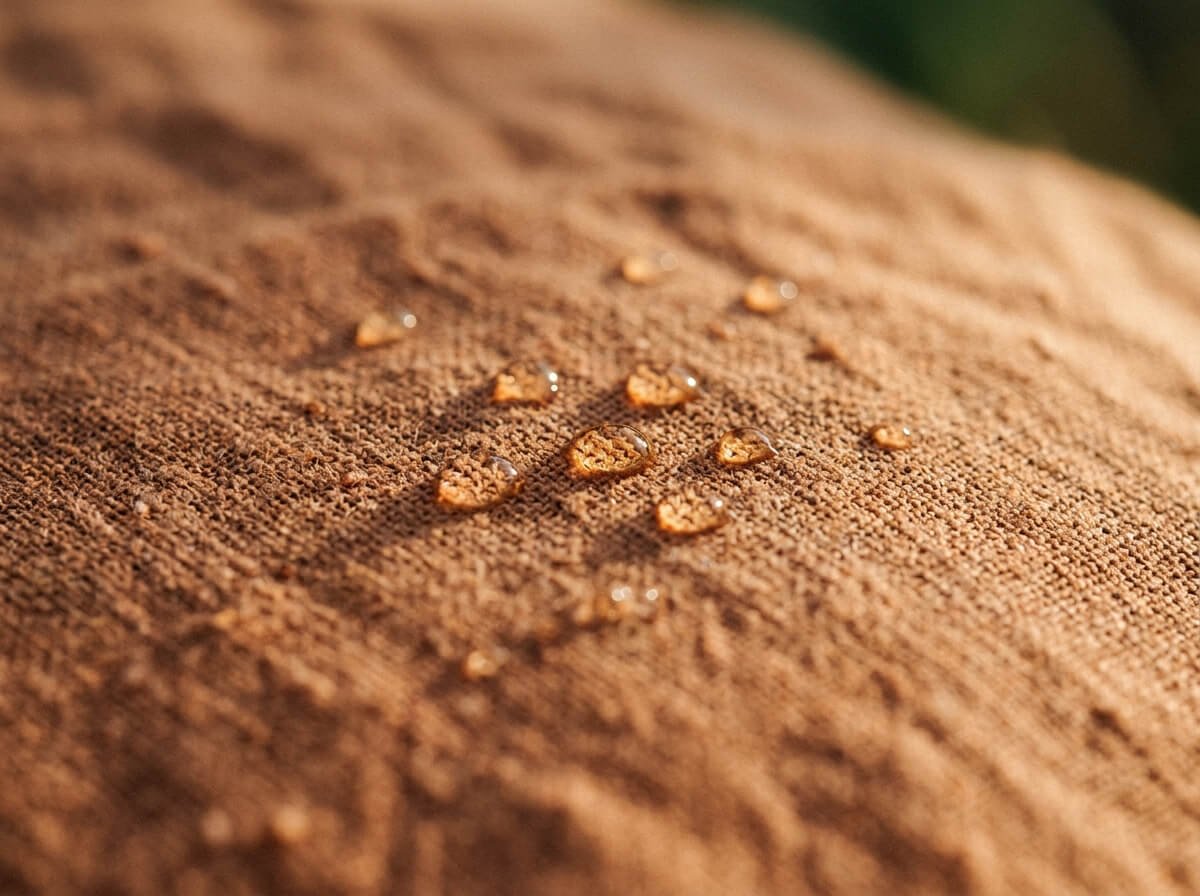 close-up of moisture on natural fabric surface