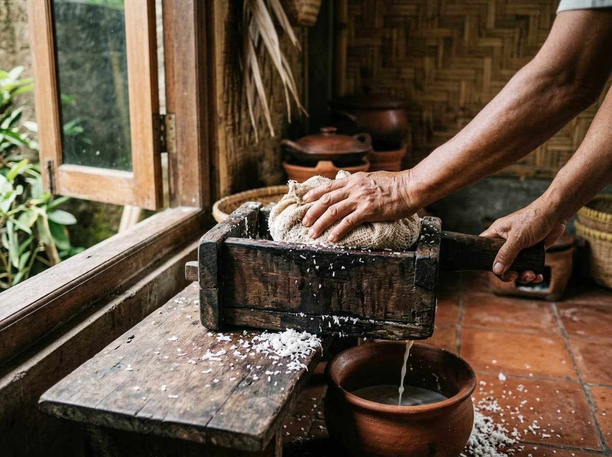 traditional Balinese coconut oil pressing