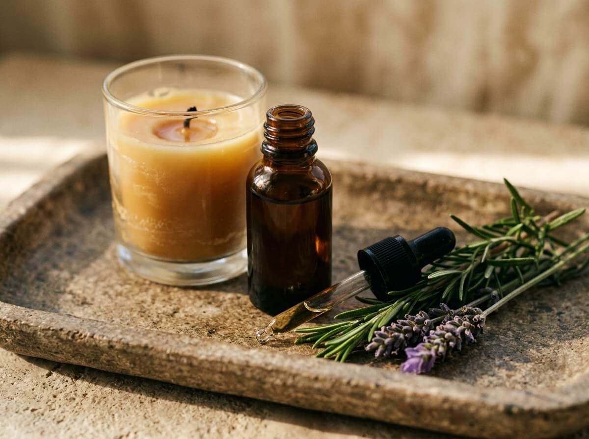 essential oils and natural candle aromatherapy