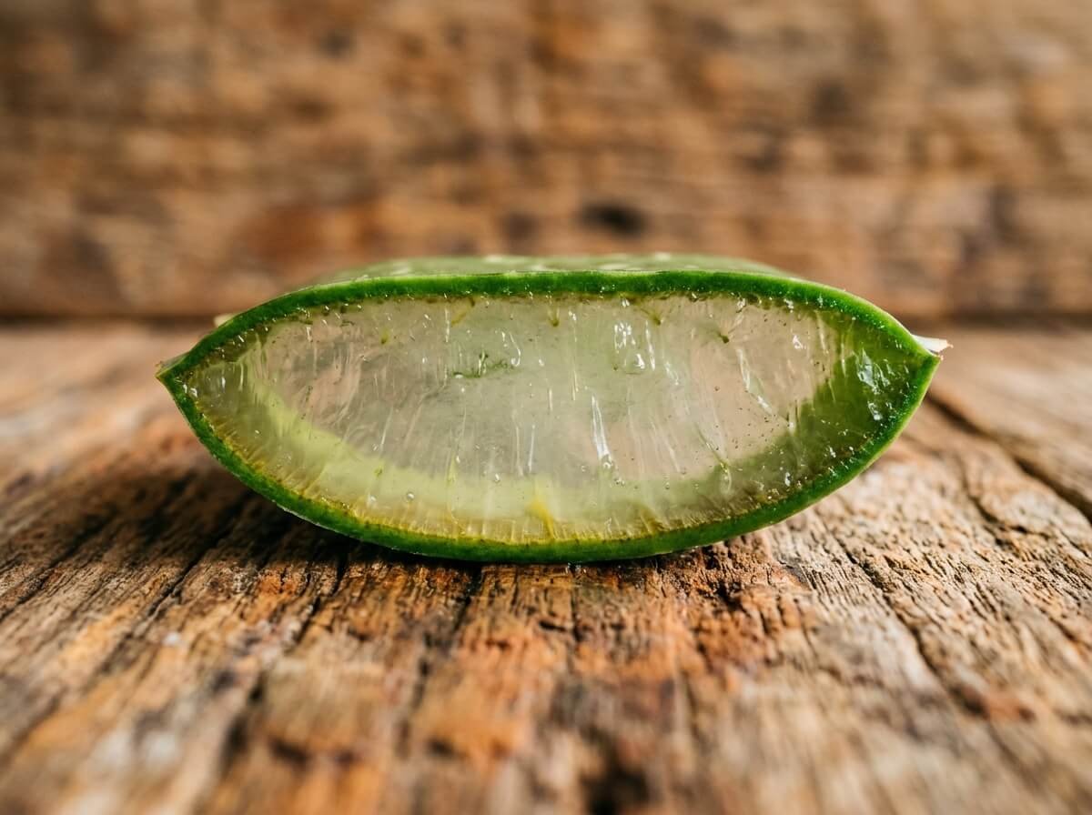 fresh aloe vera leaf cross-section showing gel