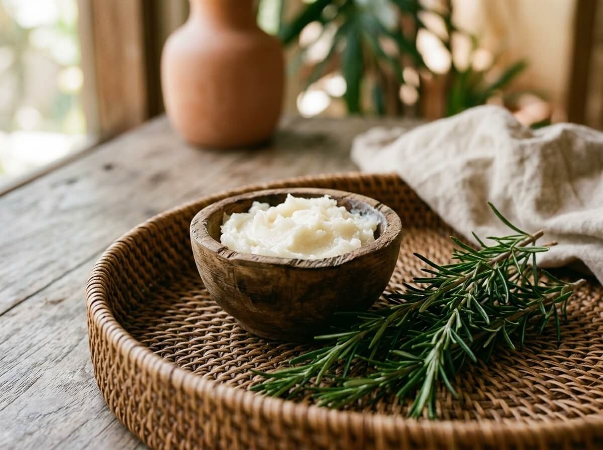 coconut oil and essential oils used in natural deodorant formulation