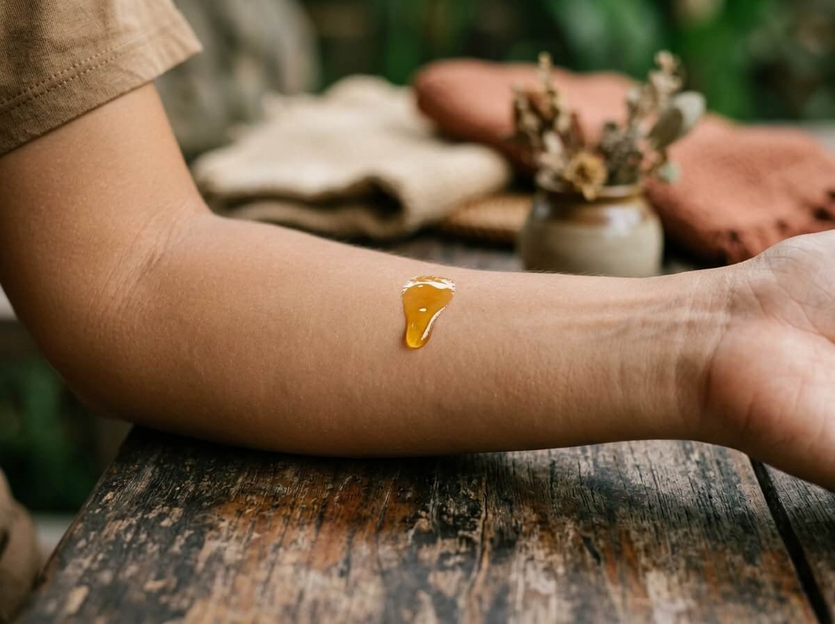 patch test of essential oil on inner forearm before aromatherapy massage application