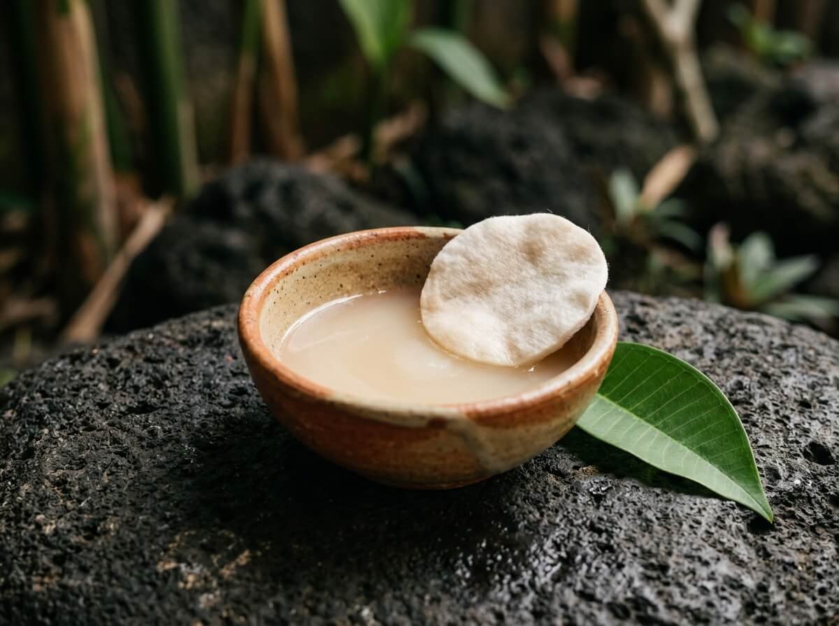 coconut oil for face care with cotton pad on stone surface
