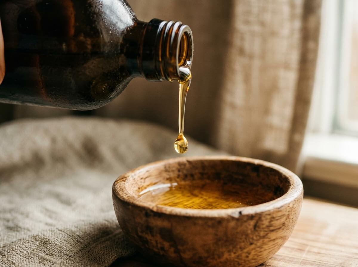 pure virgin coconut oil for skin care showing clarity and golden color