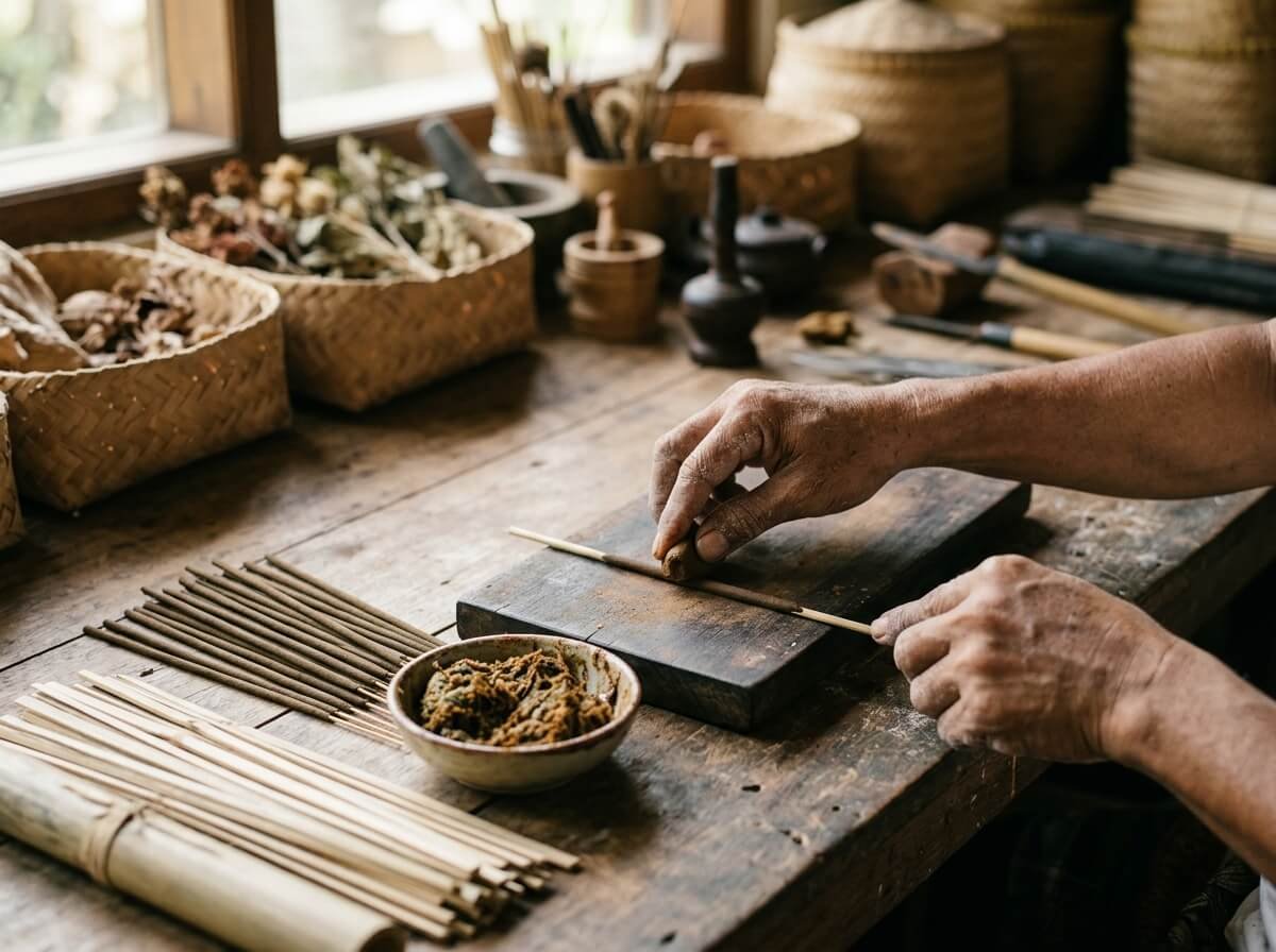 handmade natural incense stick rolling process
