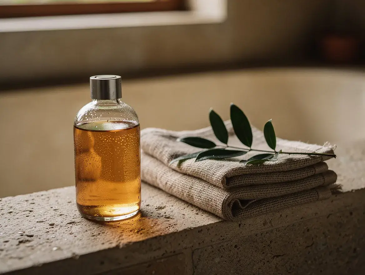 A simple body oil ritual on a stone ledge