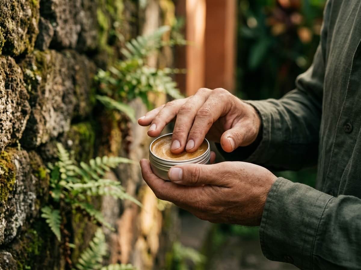 Applying natural deodorant balm by hand