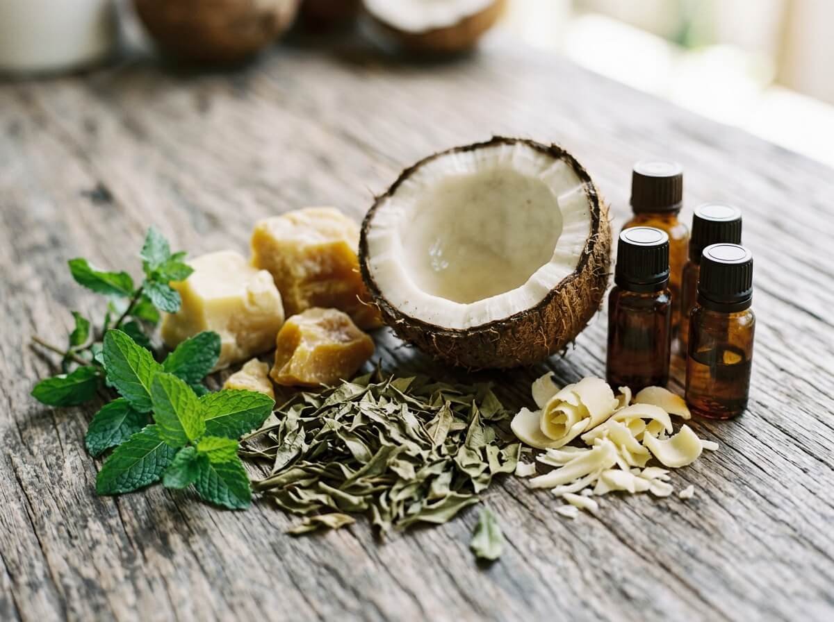 natural liquid body soap ingredients including coconut tea tree and peppermint