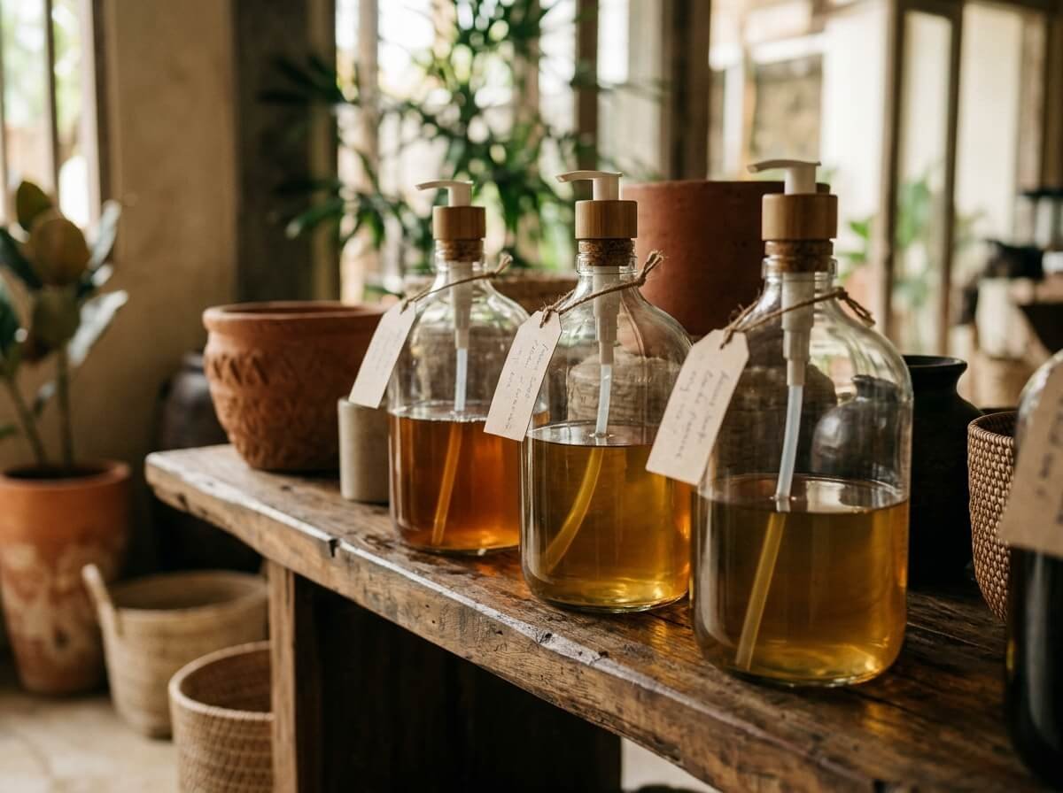 natural liquid body soap refill station in zero-waste shop