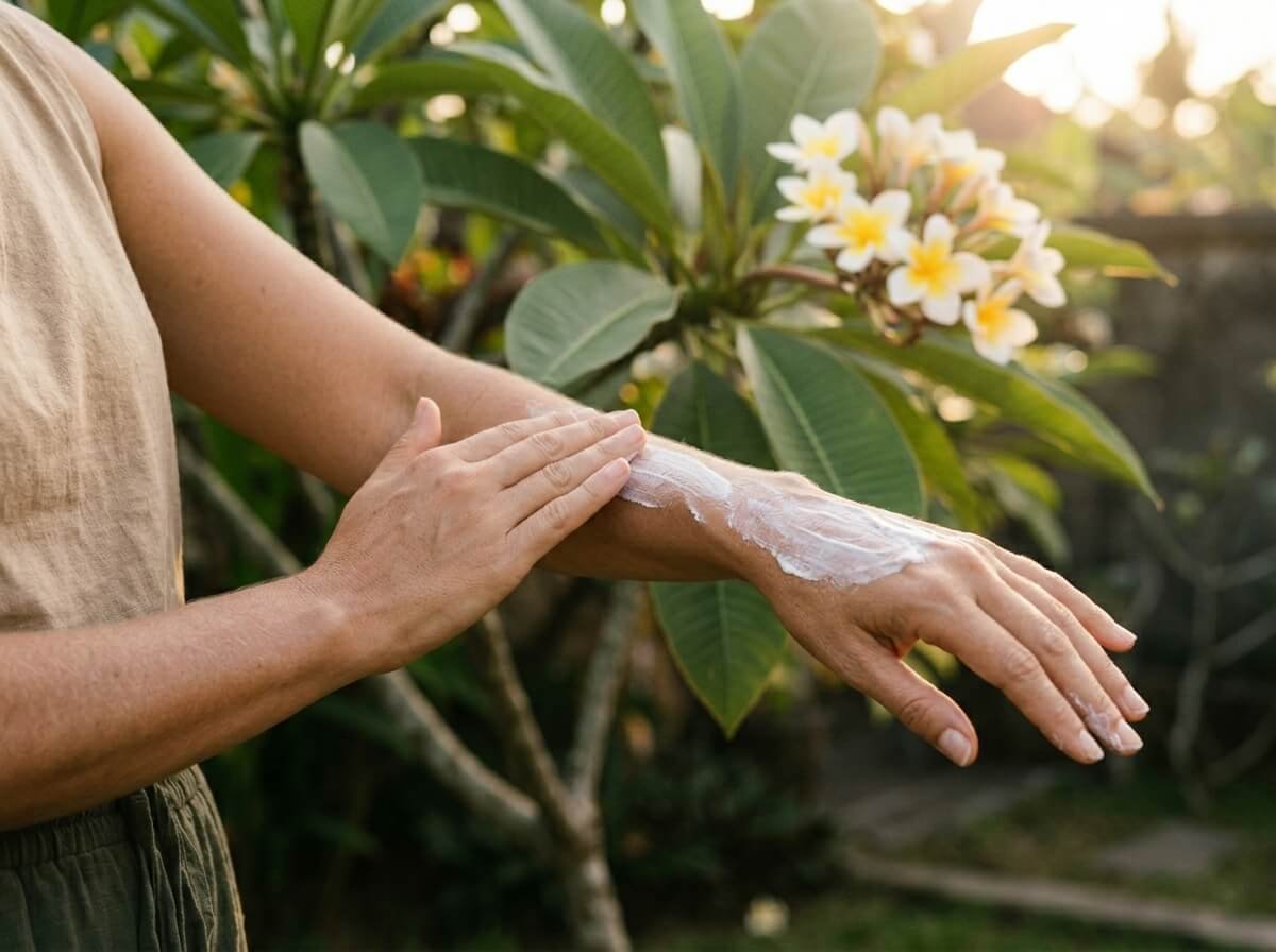 applying natural mineral sunscreen without chemicals to skin
