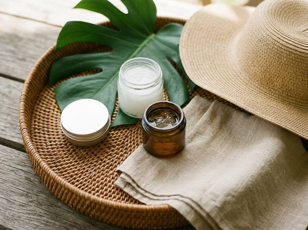 natural sun care ritual with mineral sunscreen and botanical ingredients