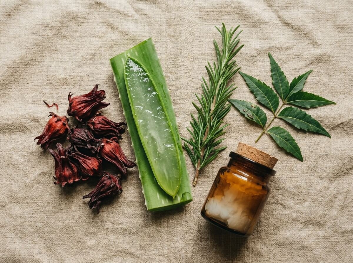 botanical ingredients used in a natural shampoo for hair loss