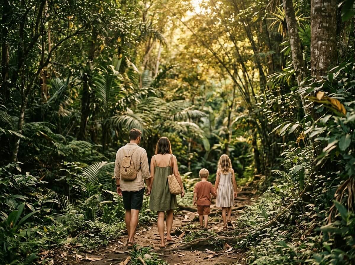family enjoying outdoor walk protected by natural bug repellent