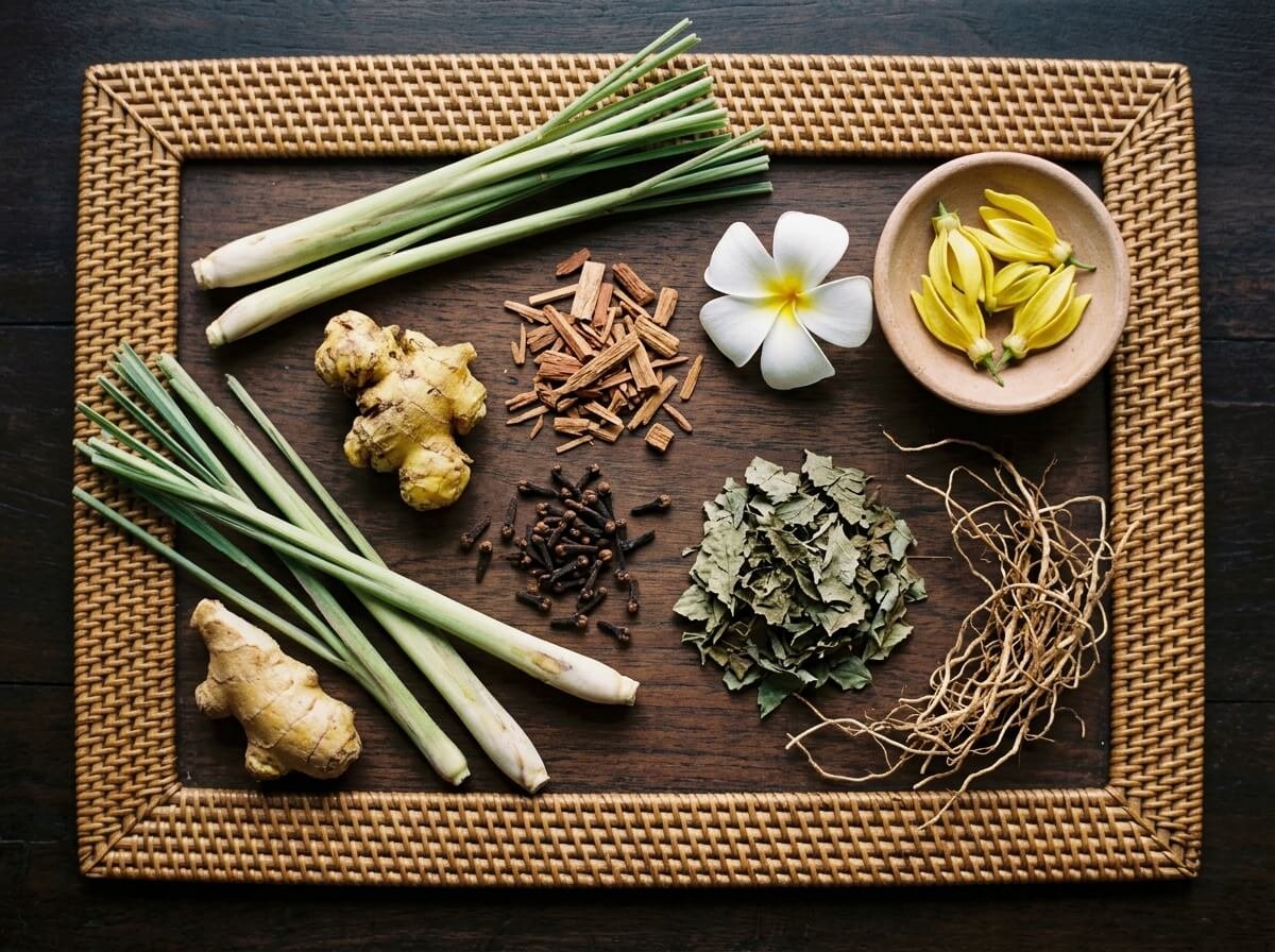 Balinese aromatherapy palette of lemongrass ginger sandalwood ylang ylang