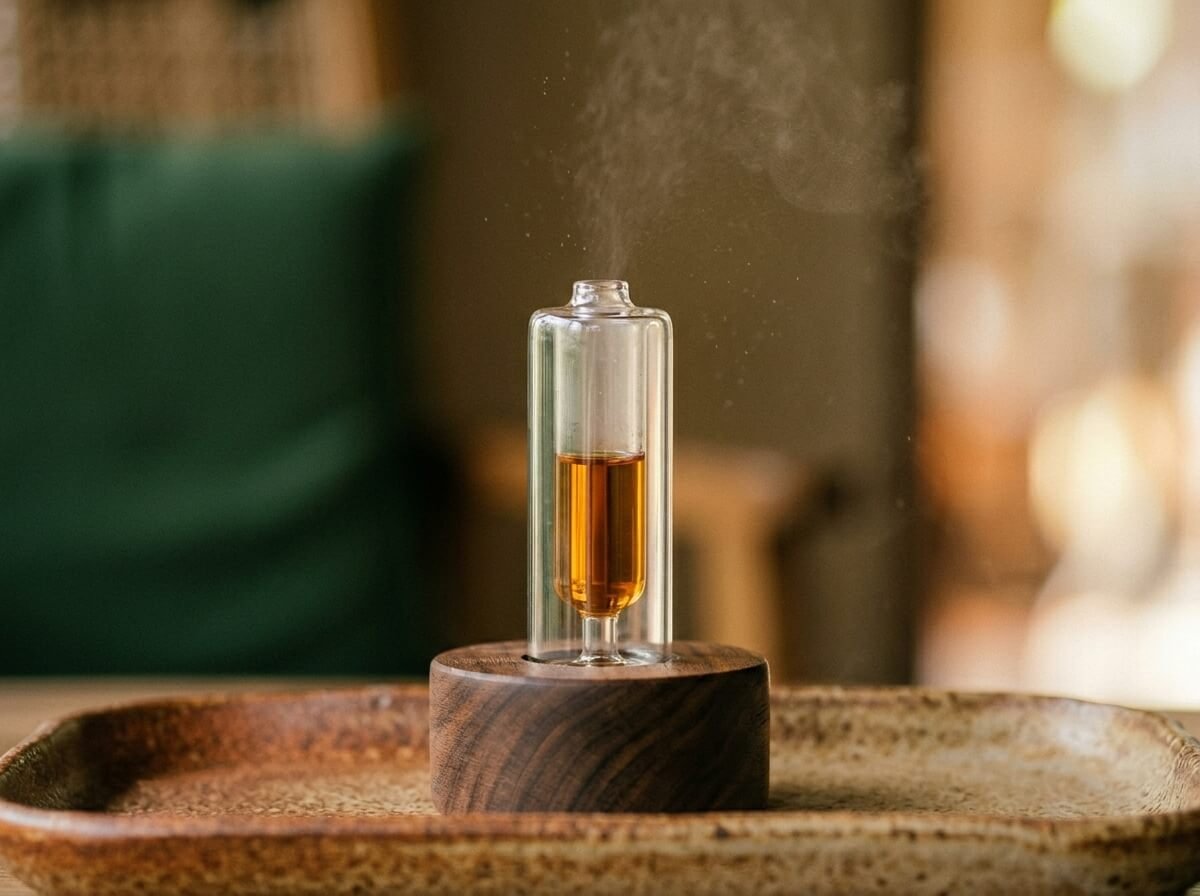 nebulizing diffuser side view amber essential oil glass column