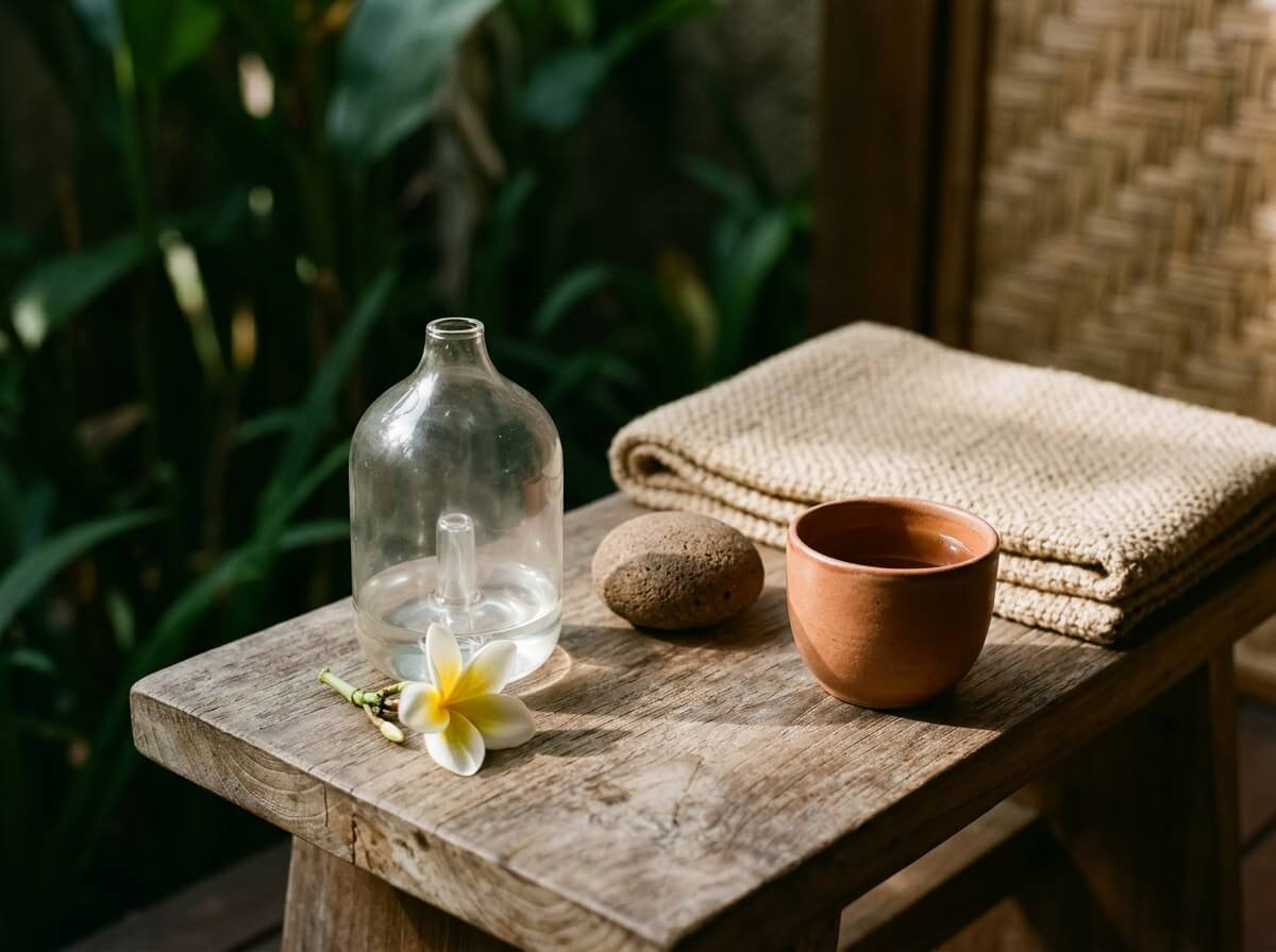 essential oil diffuser as part of a quiet daily aromatherapy ritual