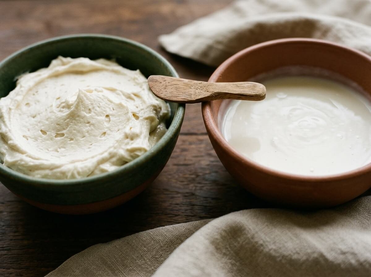 body butter compared with body lotion in ceramic bowls