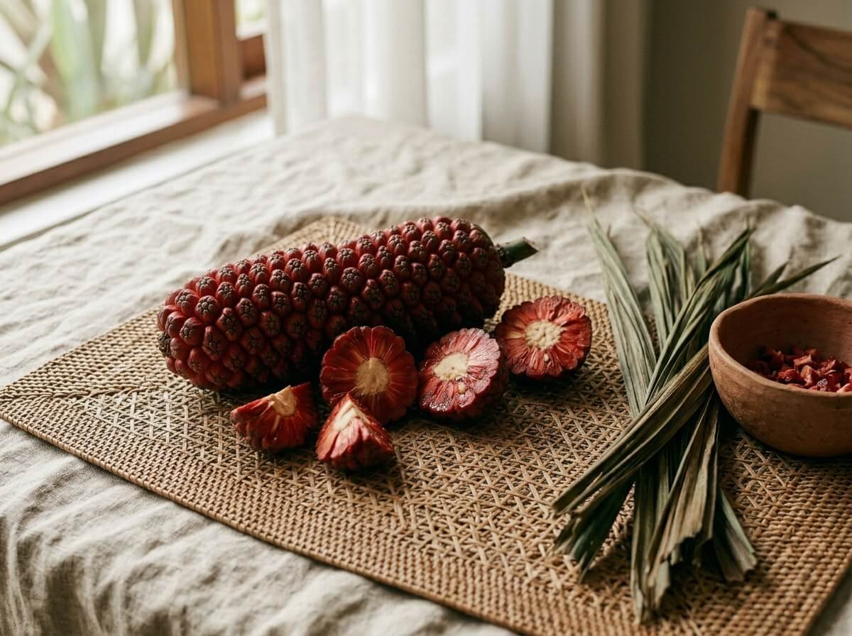 buah merah oil from Pandanus conoideus, Papua red fruit on rattan