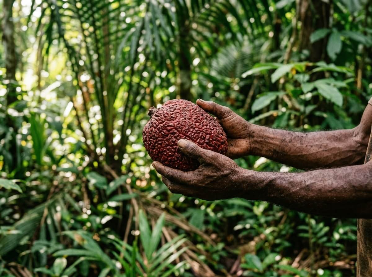 ethical sourcing of buah merah oil in Papua smallholder harvest