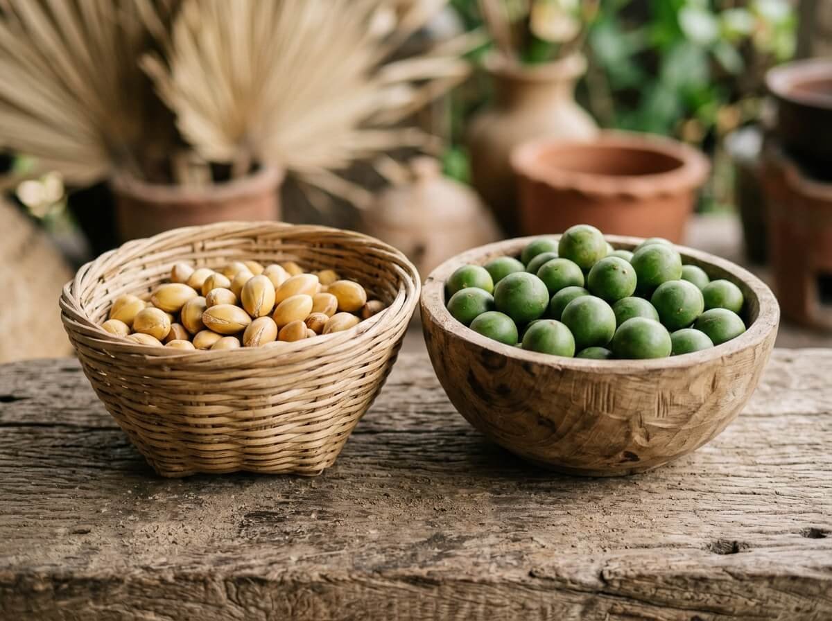 argan nuts and tamanu nuts showing their origins