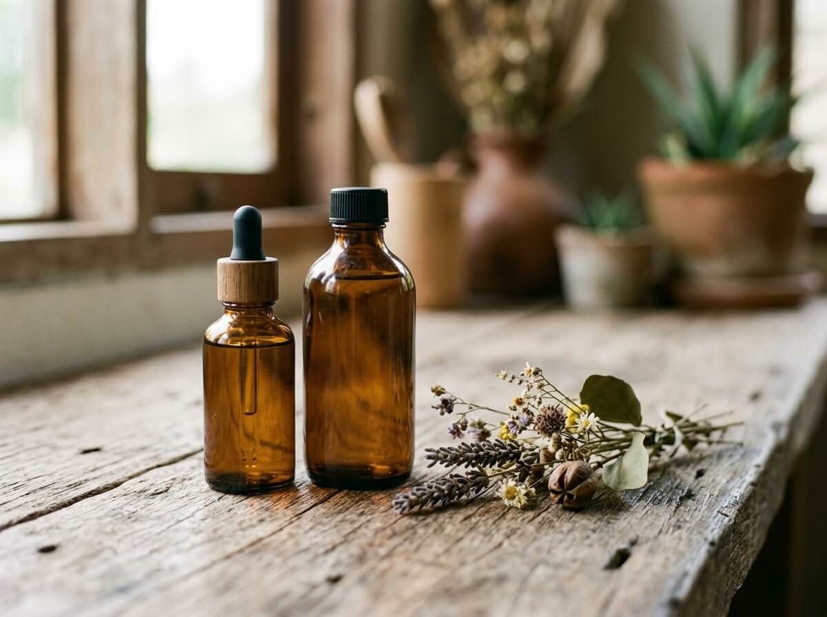comparing a face oil and a body oil bottle side by side