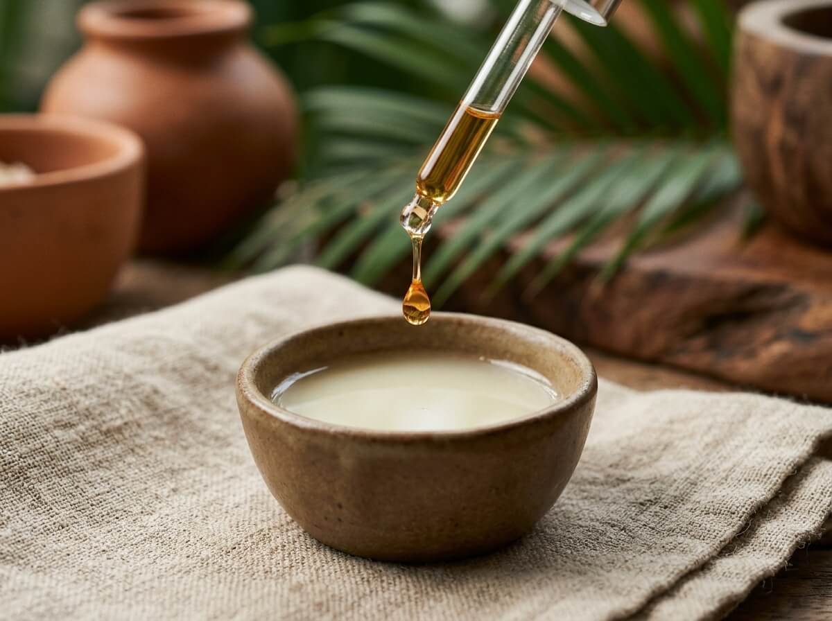 One drop of ginger essential oil diluted into coconut carrier oil