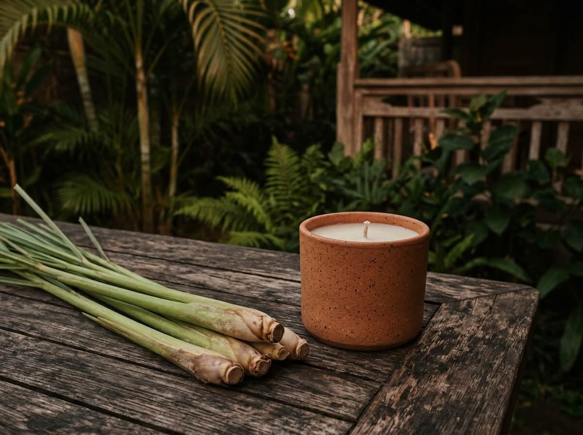 lemongrass as a natural insect repellent on an evening veranda