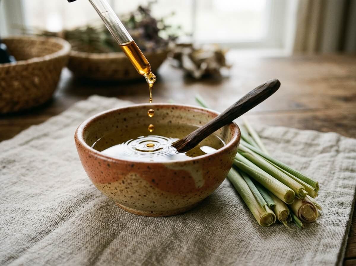 lemongrass essential oil diluted in carrier oil for skin care
