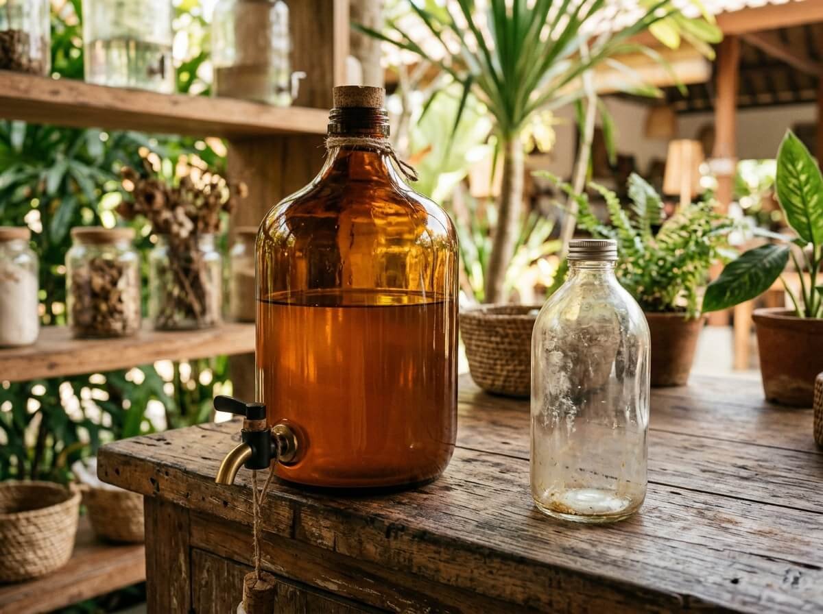 refilling a natural body wash bottle at a refill station