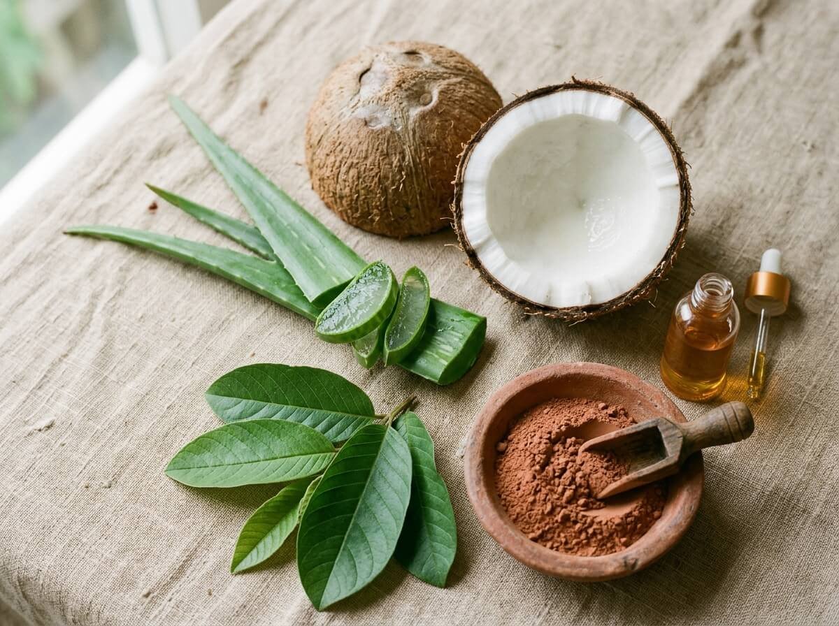 natural face wash ingredients to look for including coconut and aloe