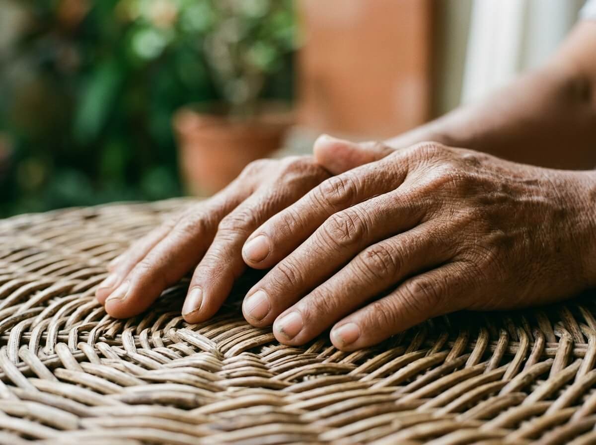 dry hands resting on rattan showing why hands need care