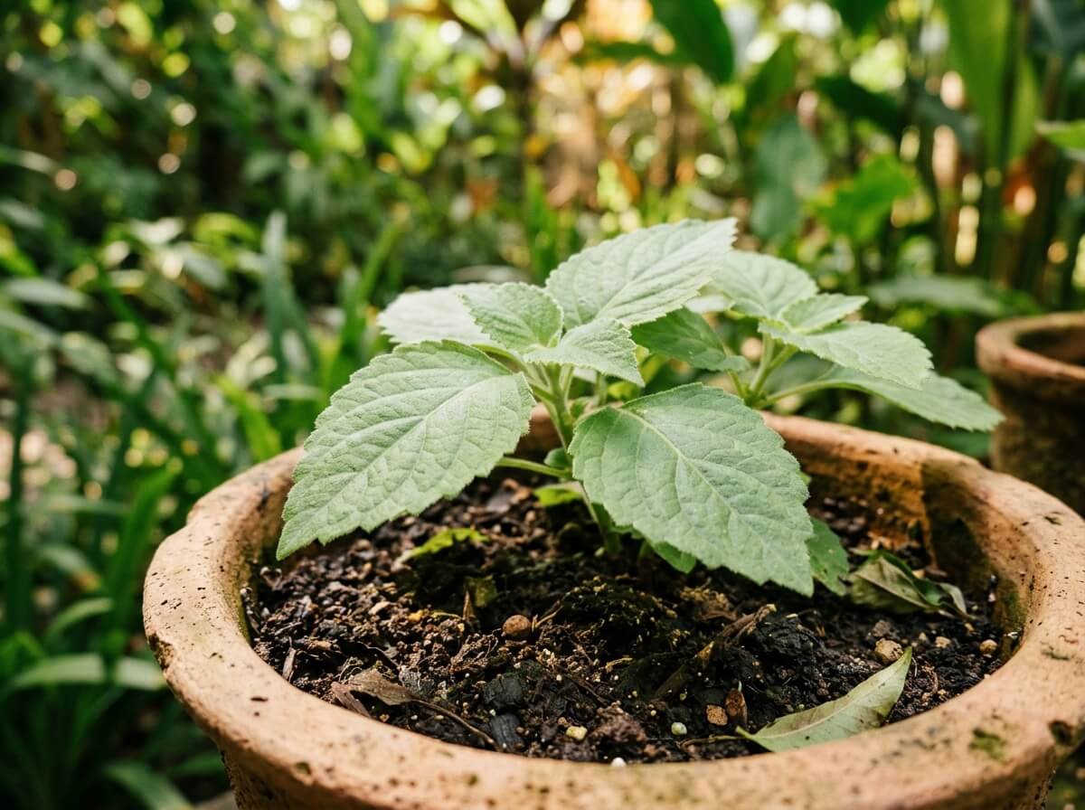 patchouli plant growing in tropical soil