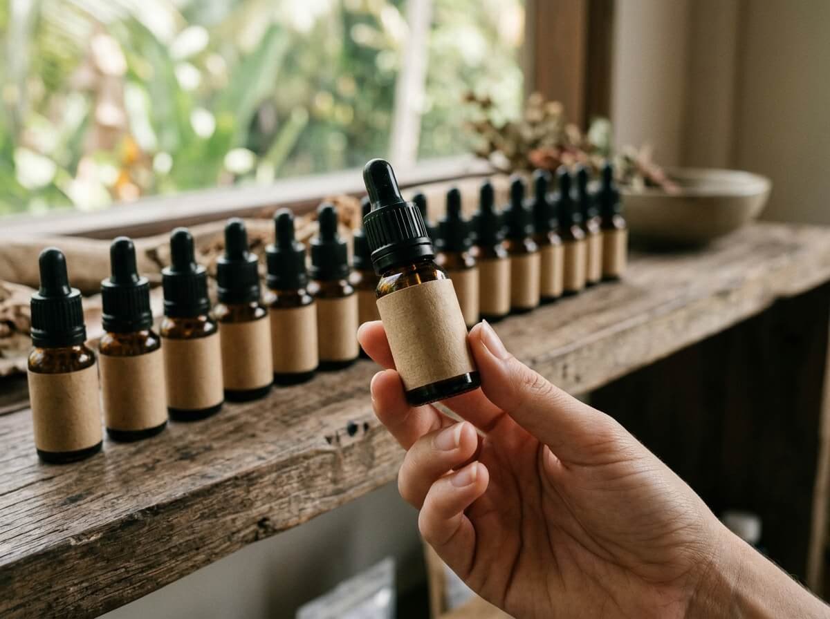 choosing a real bottle of rose geranium essential oil by reading the label