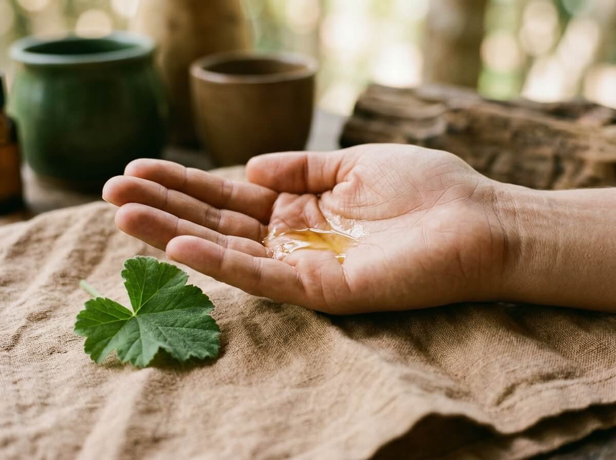 rose geranium oil benefits for skin shown as oil in an open palm