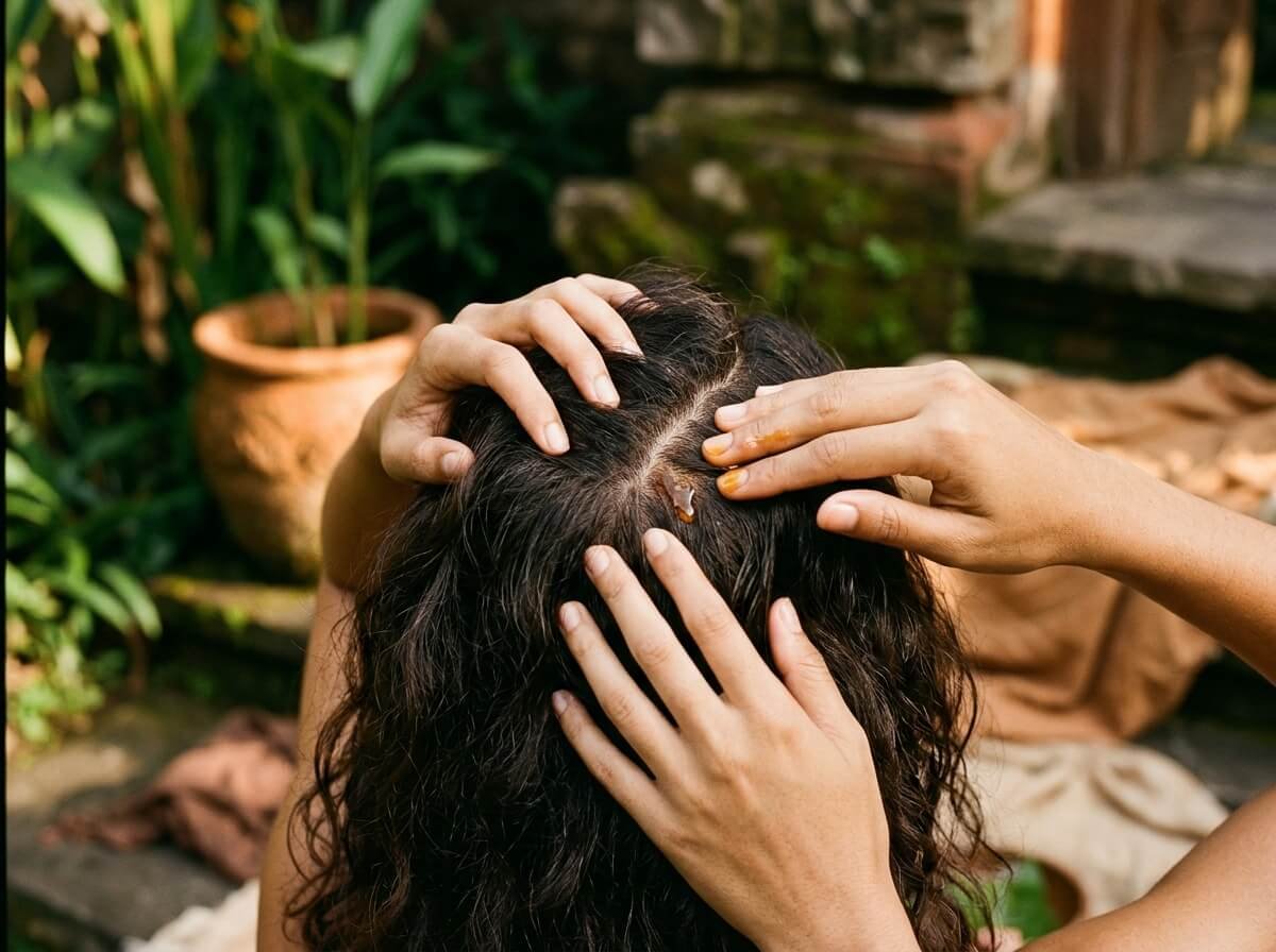 massaging diluted rosemary oil into the scalp