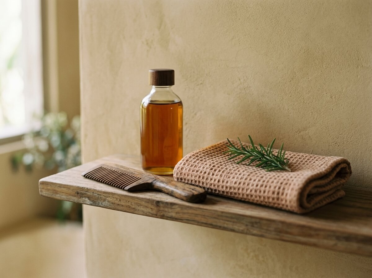 a simple natural rosemary hair-care ritual shelf