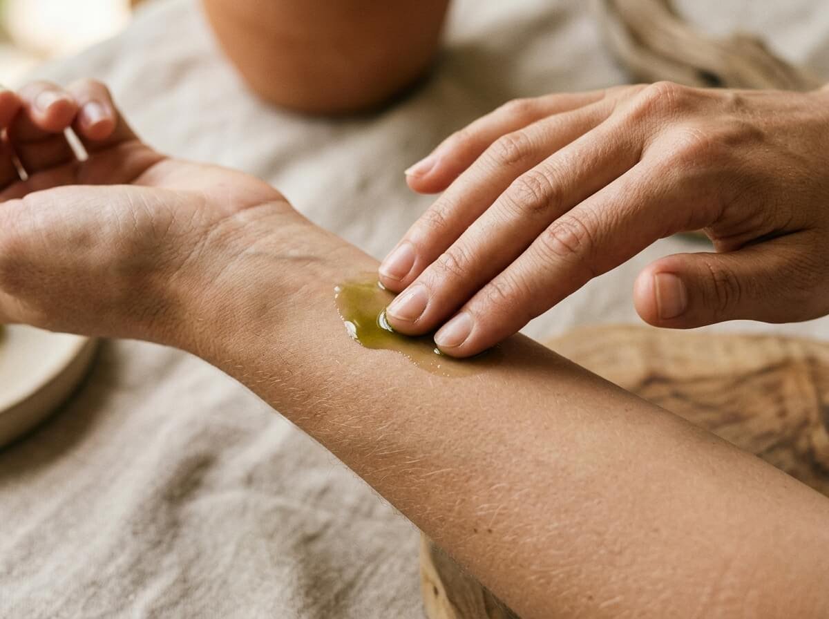 patch testing tamanu oil on the inner forearm
