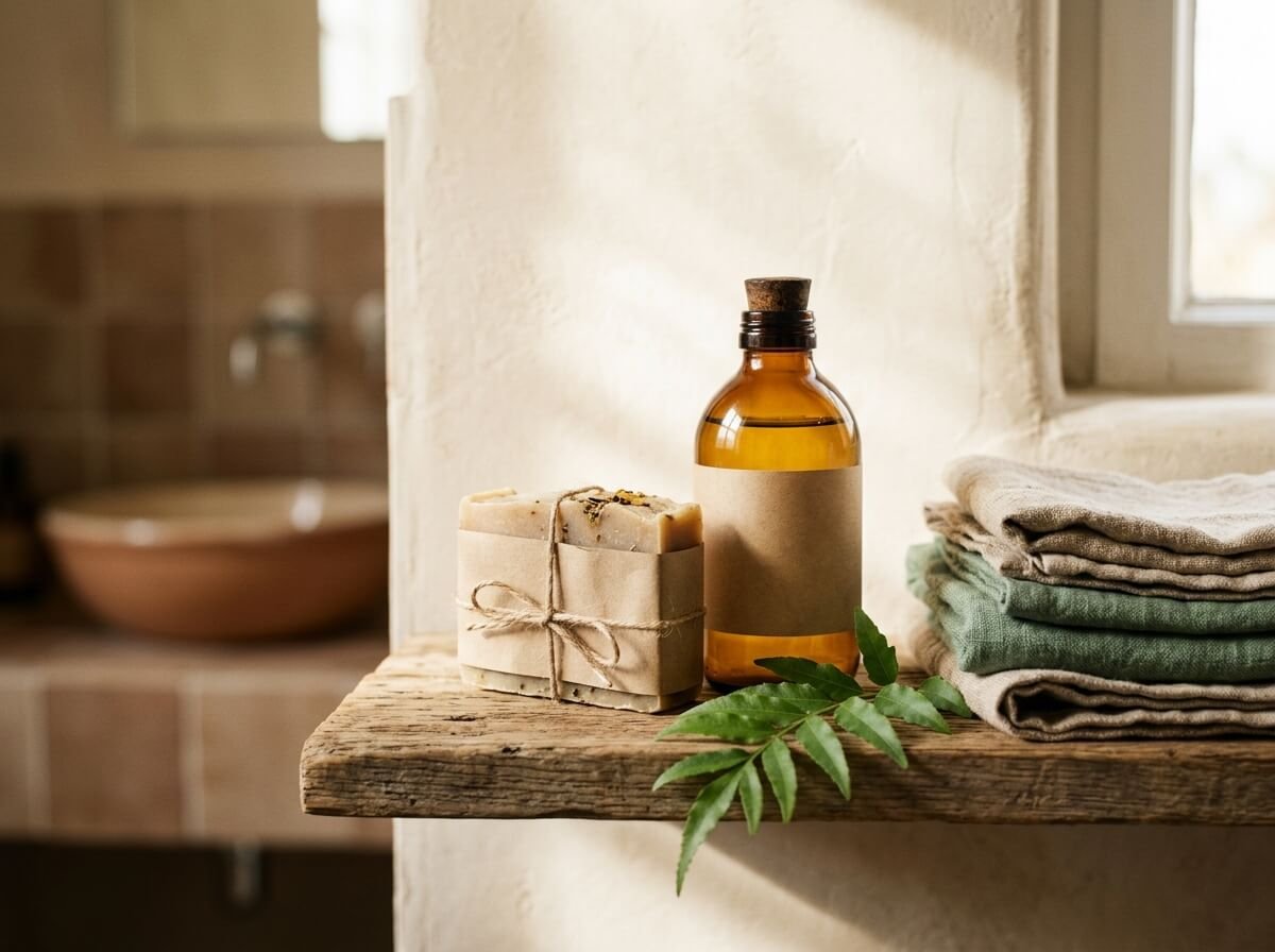 a calm daily ritual shelf featuring tea tree body care