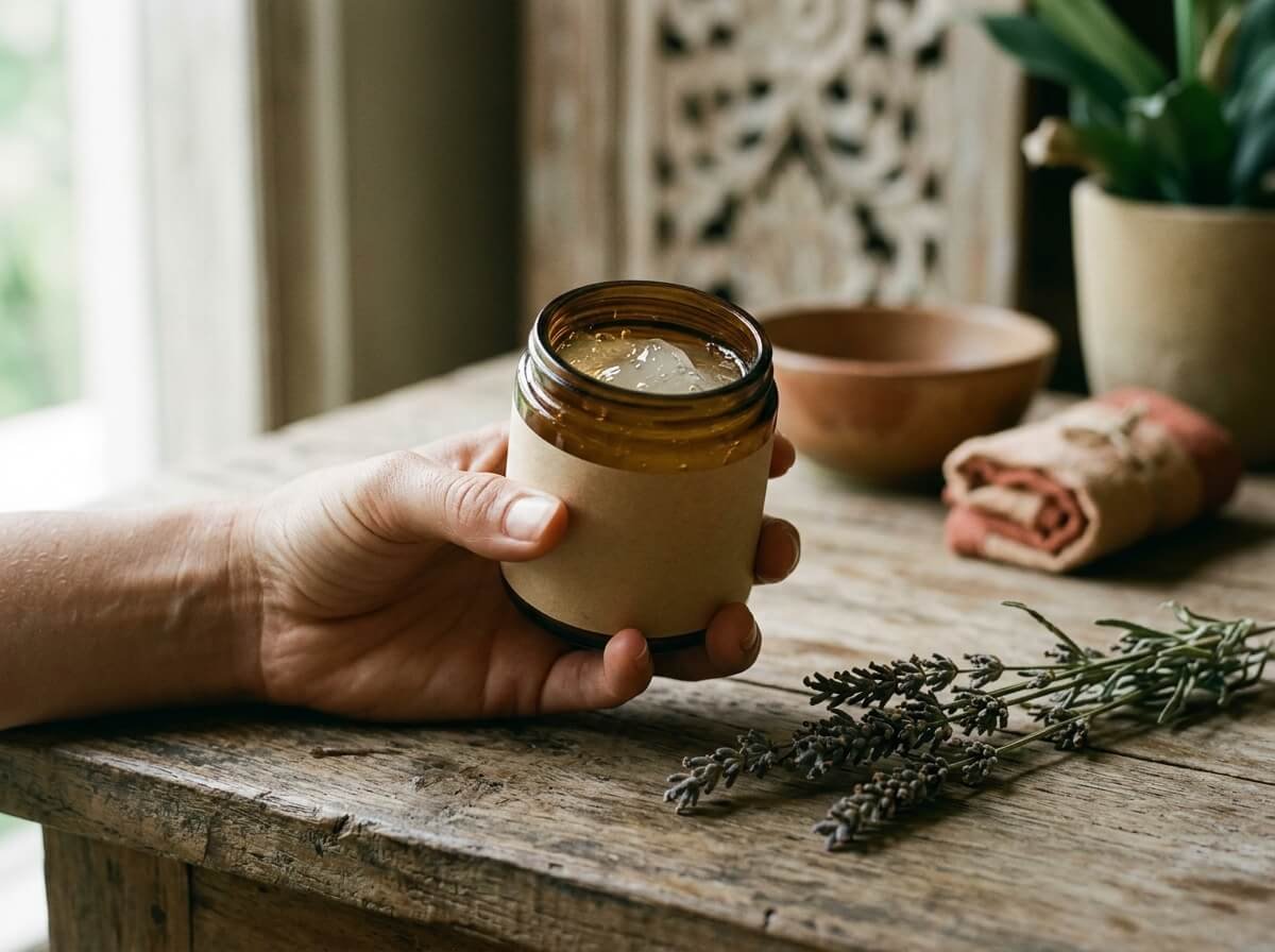 Reading the label on a jar of natural aloe vera gel