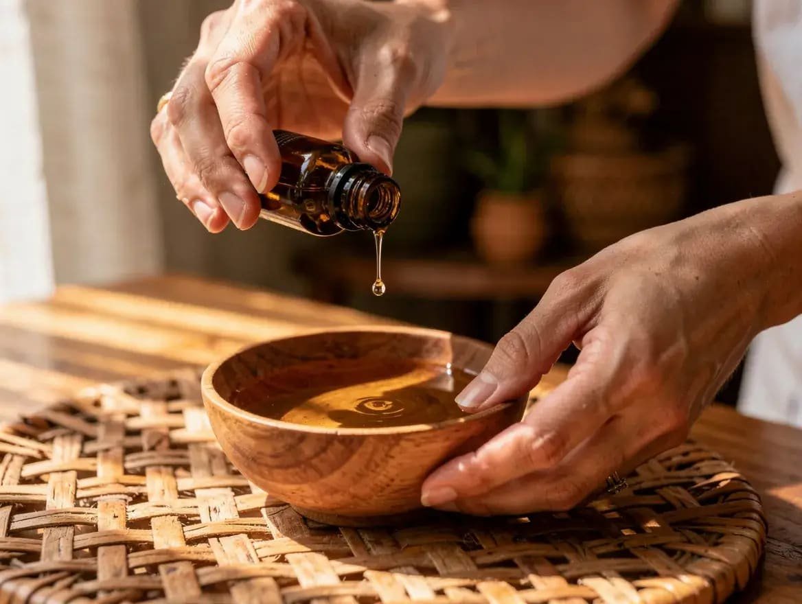 safely diluting cajeput essential oil into carrier oil by hand
