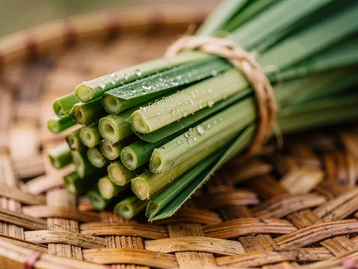 fresh citronella grass stalks, the source of citronella essential oil
