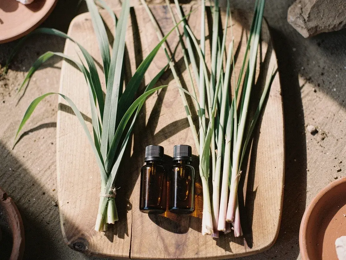 citronella grass next to lemongrass, the two commonly confused