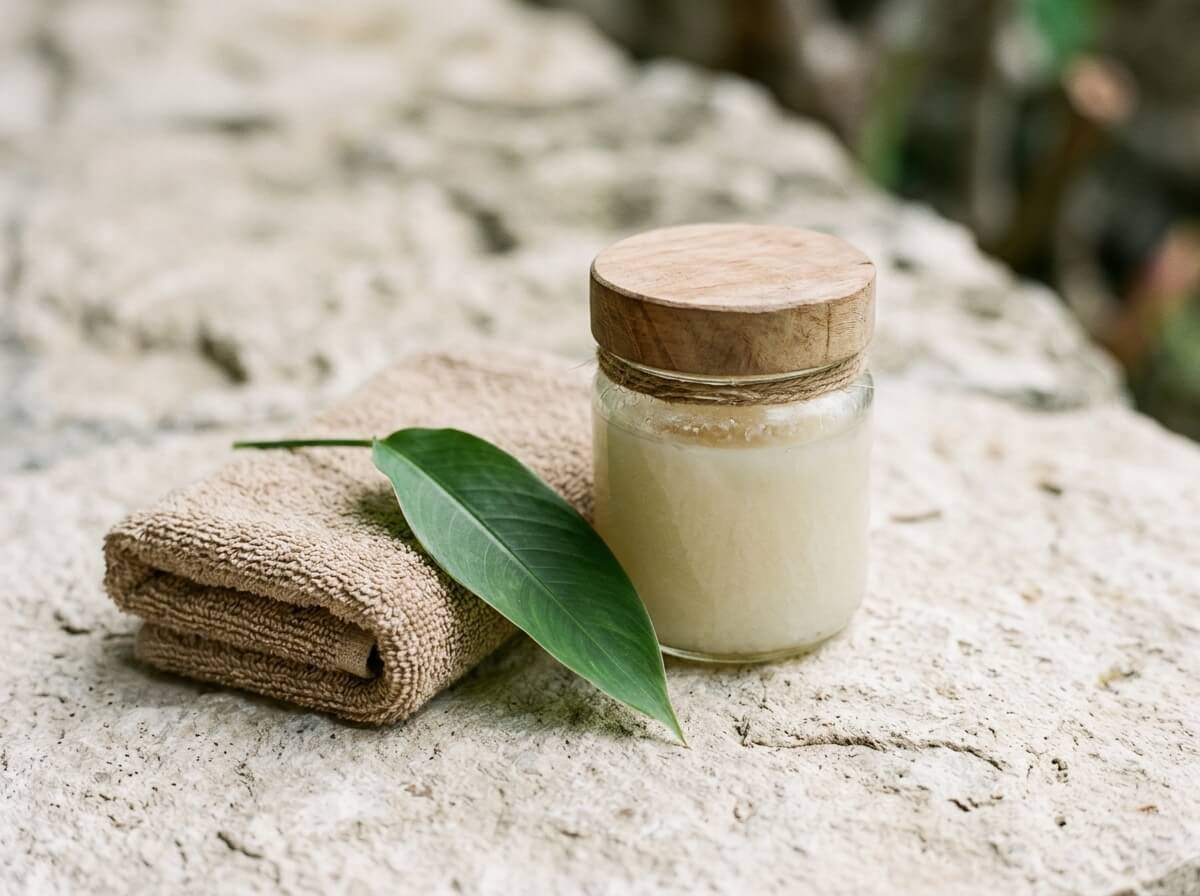Calm still life of coconut oil for a skincare frequently asked questions section