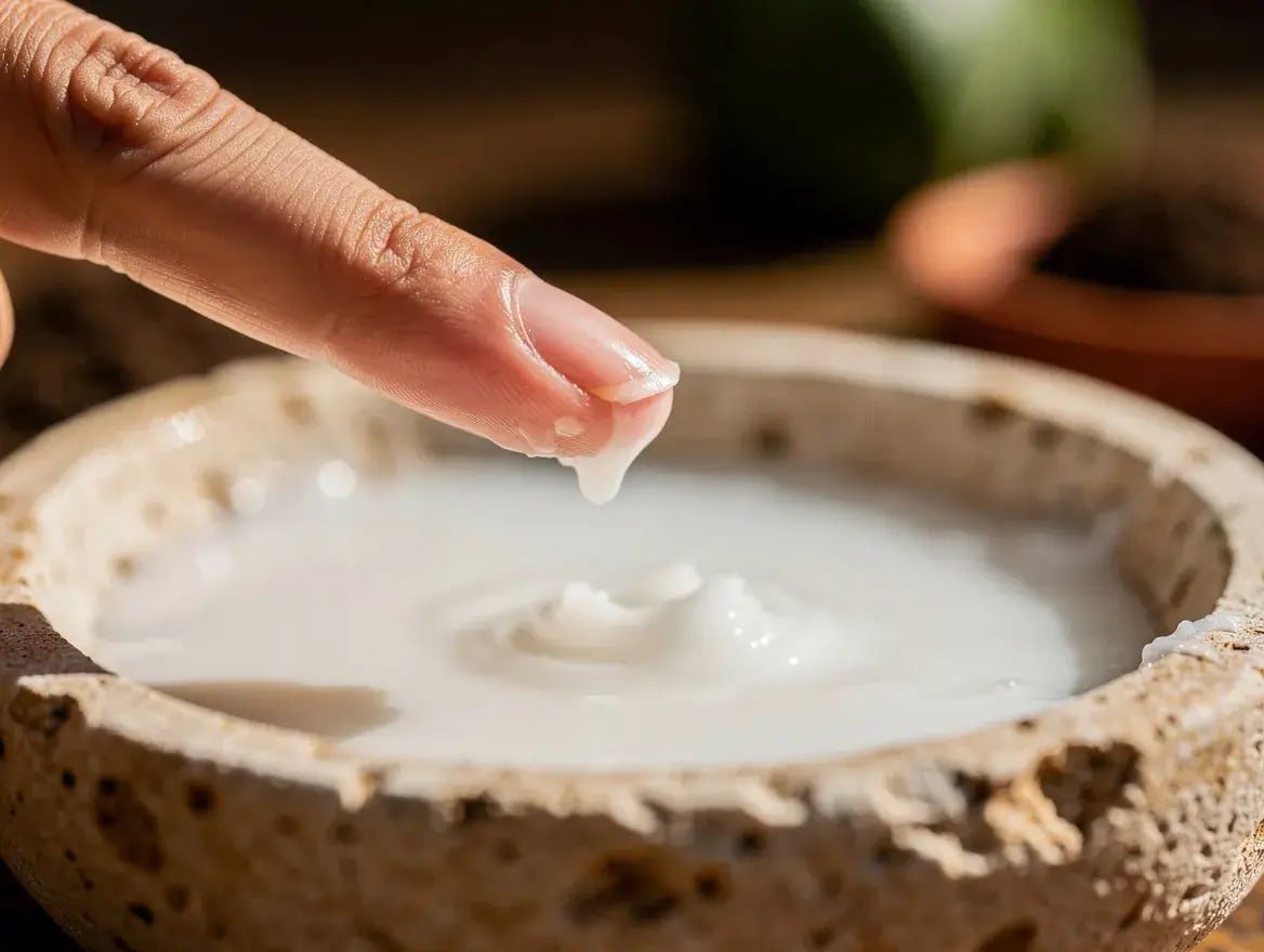 Virgin coconut oil melting on warm skin