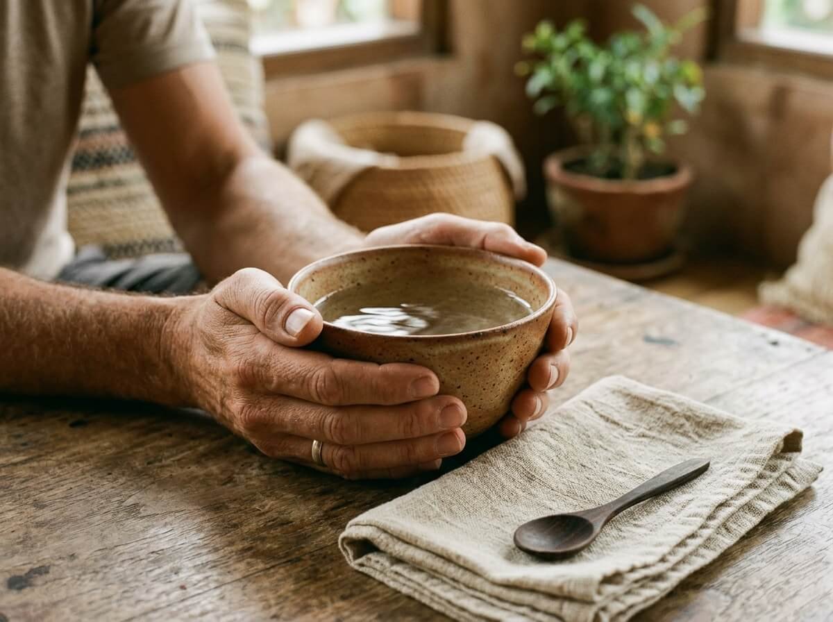 warm bowl of water and linen cloth for gentle steam inhalation