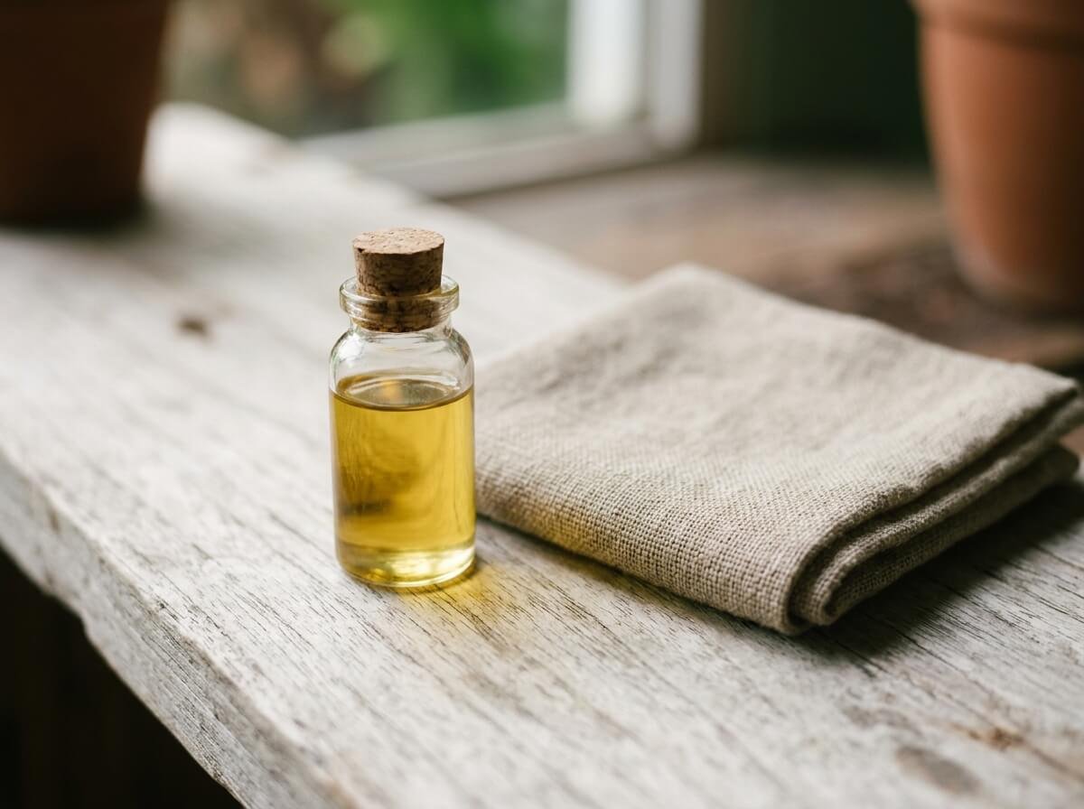 A bottle of botanical oil for calming and softening the look of scars