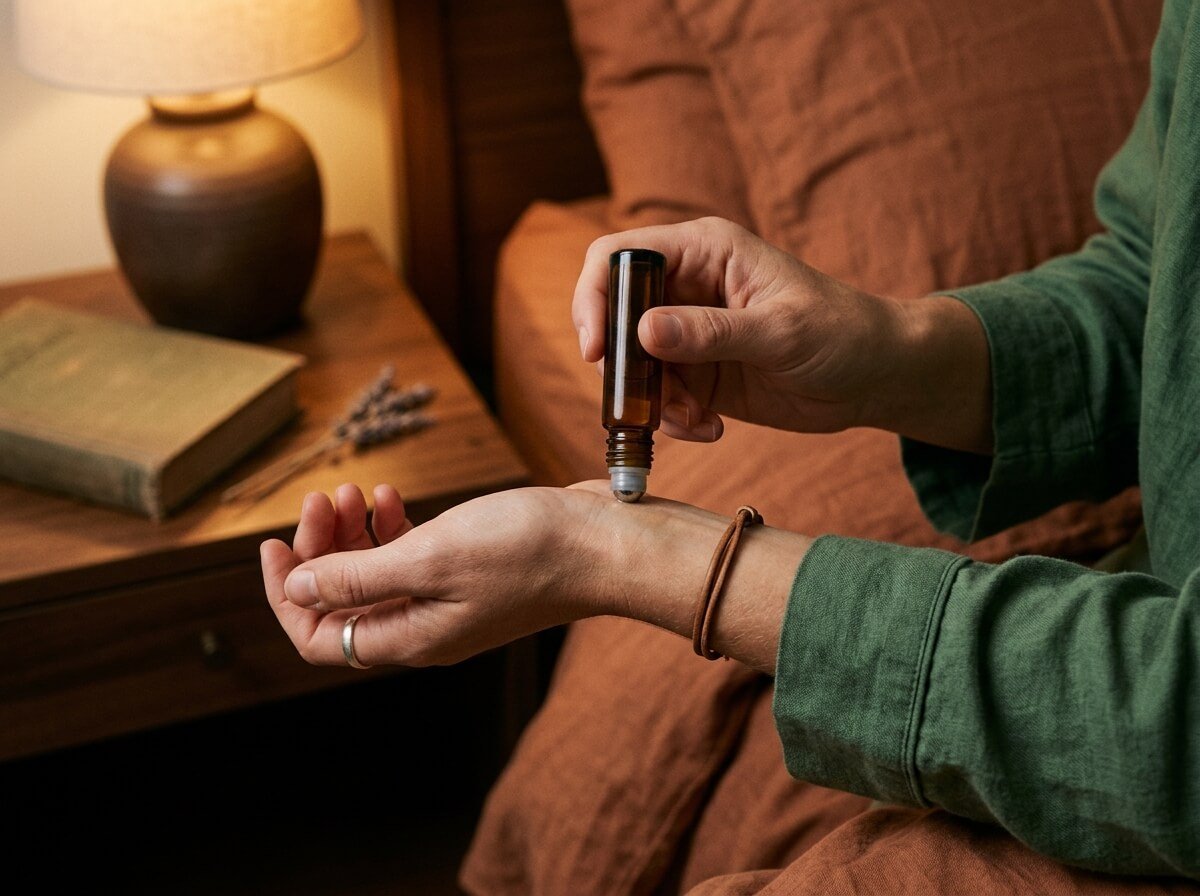 a bedtime ritual with an essential oil roller