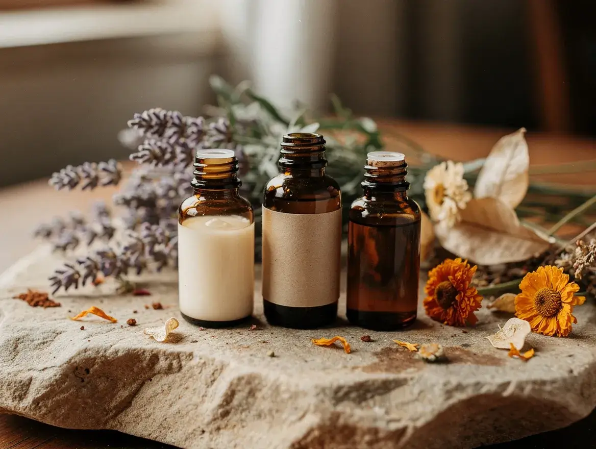 water-based serum oil-based serum and face oil types in amber bottles
