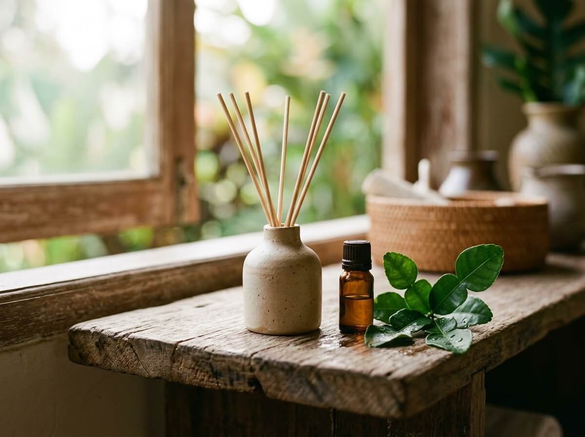 using kaffir lime essential oil in a diffuser ritual